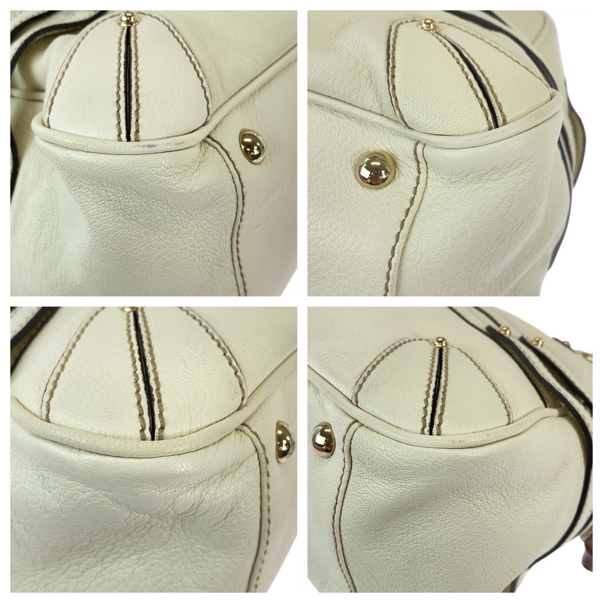GUCCI Handbag 159398 leather White GoldMetal Handbag Shoulder Bag Bamboo Horsebit Women