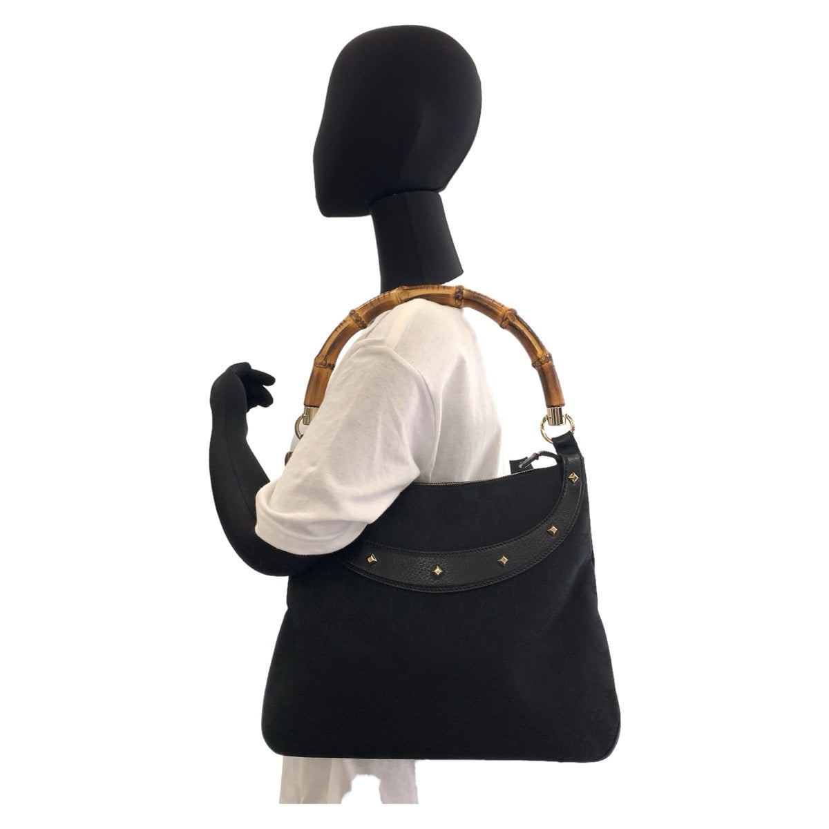 GUCCI Shoulder Bag 137379 GG canvas, leather Black GoldMetal Shoulder Bag handbag Bamboo GG pattern Women