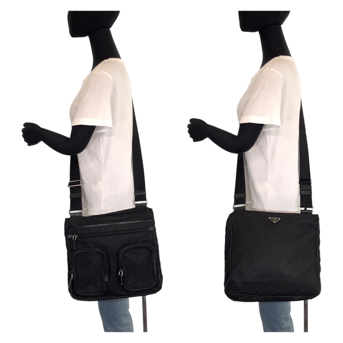 PRADA Shoulder Bag Nylon Black SilverMetal Shoulder Bag Messenger bag Test Triangular logo mens(Unisex)