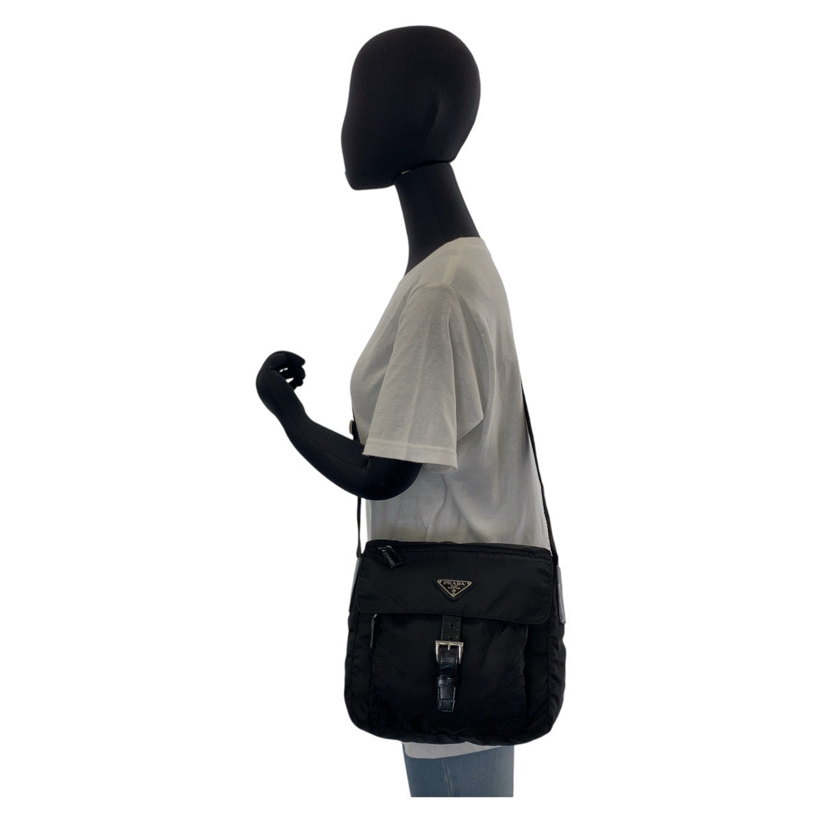 PRADA Shoulder Bag Nylon, Leather Black SilverMetal Shoulder Bag Messenger bag Test Triangle With logo mens