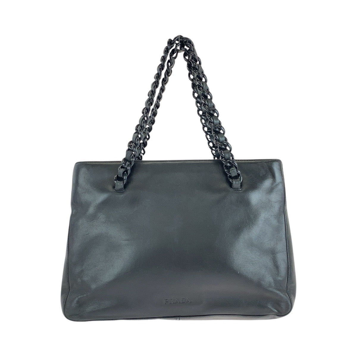 PRADA Tote Bag Leather, Plastic Black Silver Metal Tote Bag handbag Plastic Chain Women
