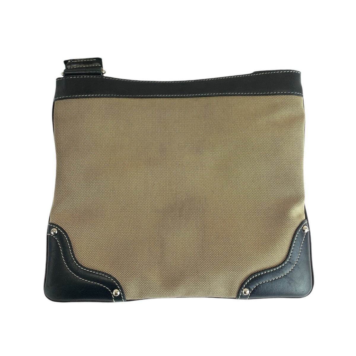 PRADA Shoulder Bag Canvas, Leather Beige Black SilverMetal Shoulder Bag Messenger bag Logo jacquard Women