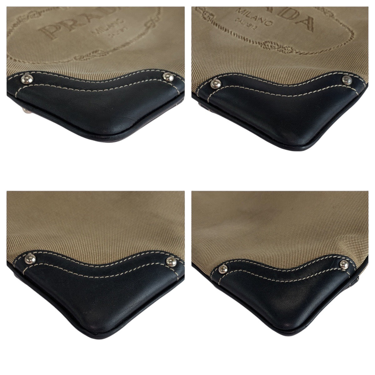 PRADA Shoulder Bag Canvas, Leather Beige Black SilverMetal Shoulder Bag Messenger bag Logo jacquard Women