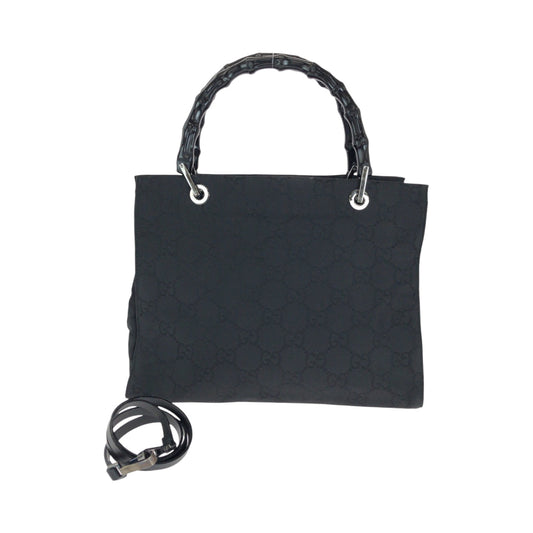 GUCCI Tote Bag 002 1015 GG canvas Black SilverMetal Tote Bag handbag Bamboo Women