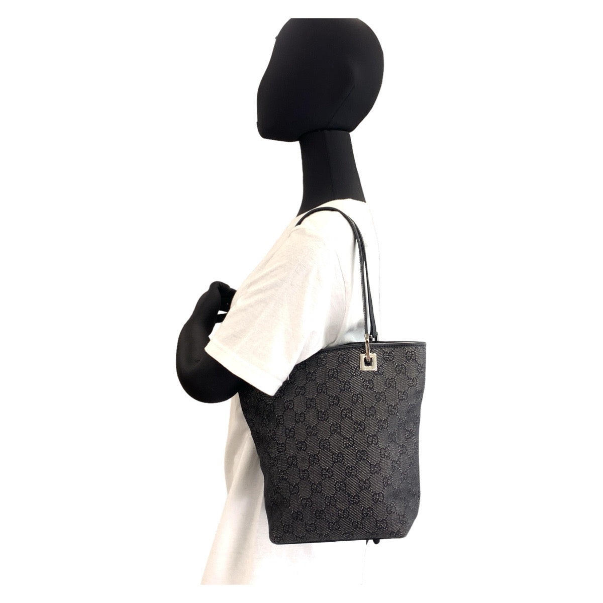 GUCCI Tote Bag 31244 GG canvas Black Silver Metal Tote Bag Shoulder Bag GG pattern Women