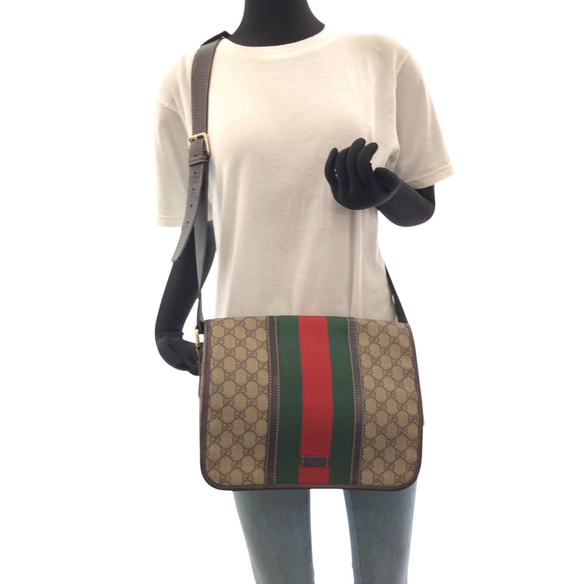 GUCCI Shoulder Bag 211130 GG Supreme Canvas Beige Brown Gold Metal Crossbody Shoulder Bag Unisex Sherry line Women