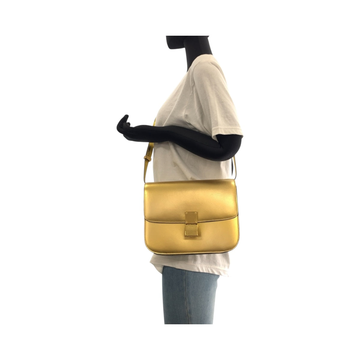 CELINE Shoulder Bag leather Gold Metal Shoulder Bag pochette Women