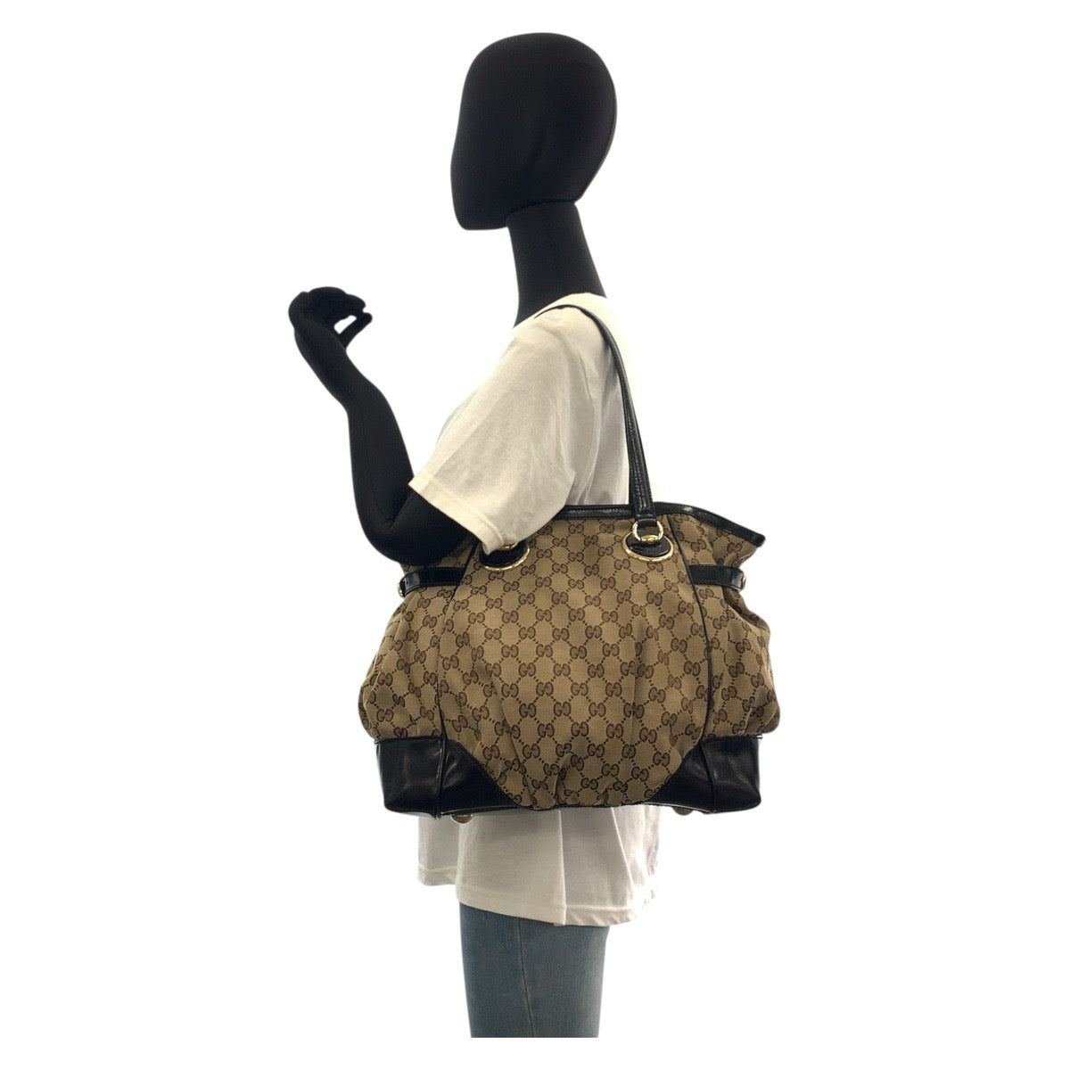 GUCCI Tote Bag 203529 GG canvas, leather Beige Black Gold Metal Tote Bag Shoulder Bag Women