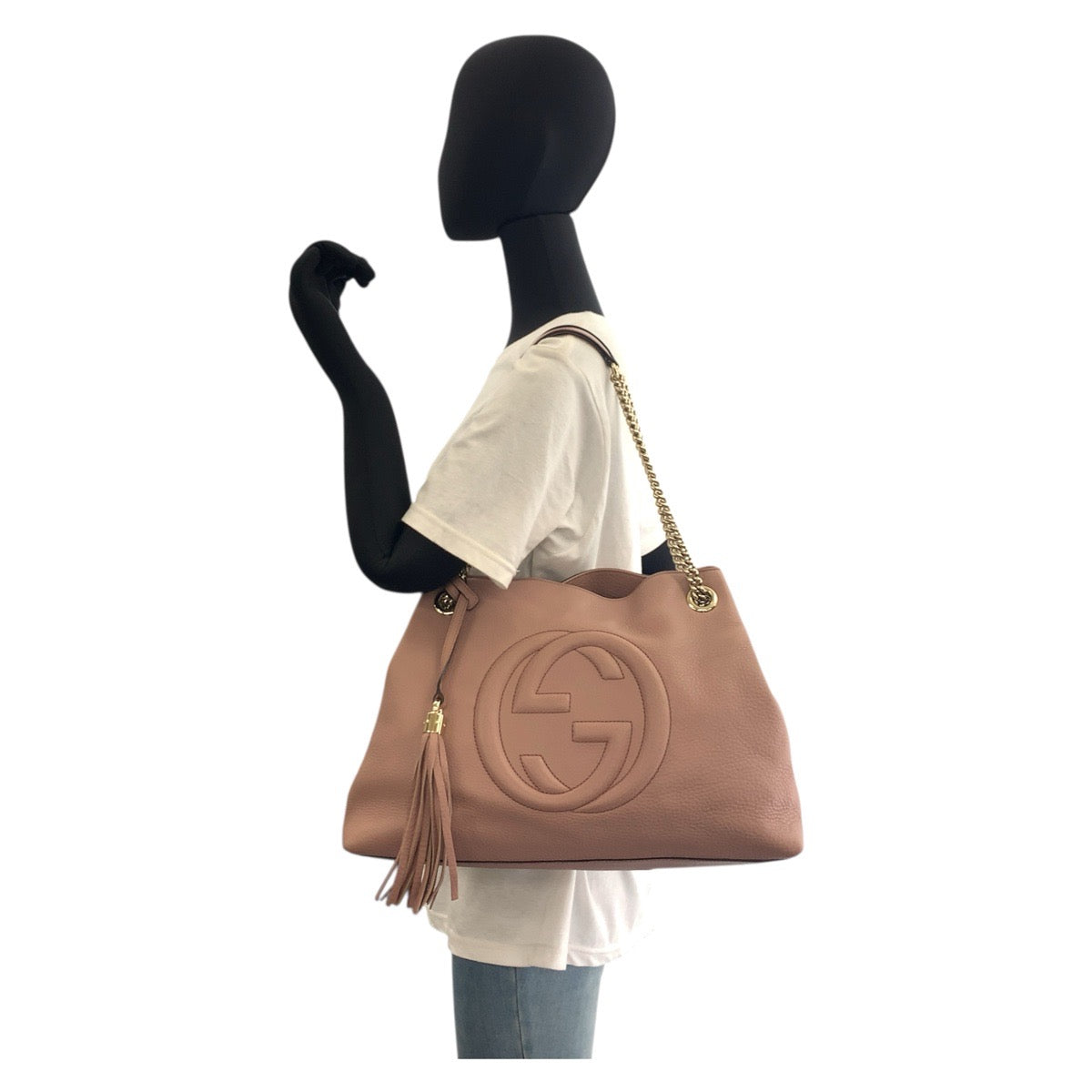 GUCCI Shoulder Bag 308982 leather Pink Beige Gold Metal ChainShoulder Bag Tote Bag Soho Women