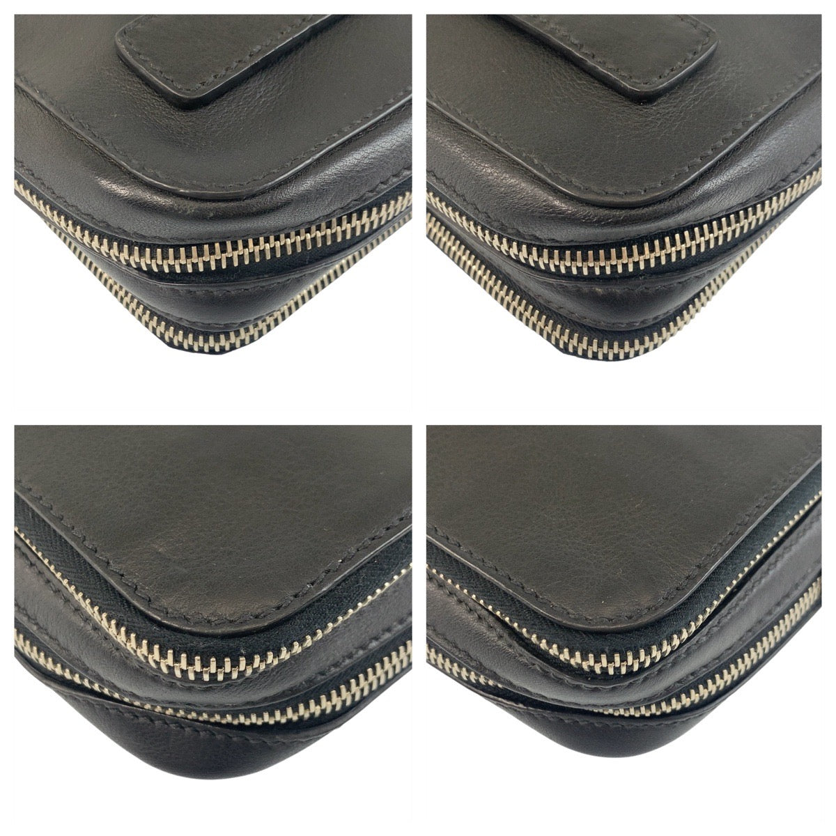 PRADA Clutch bag leather Black SilverMetal Clutch bag business bag Triangle With logo mens
