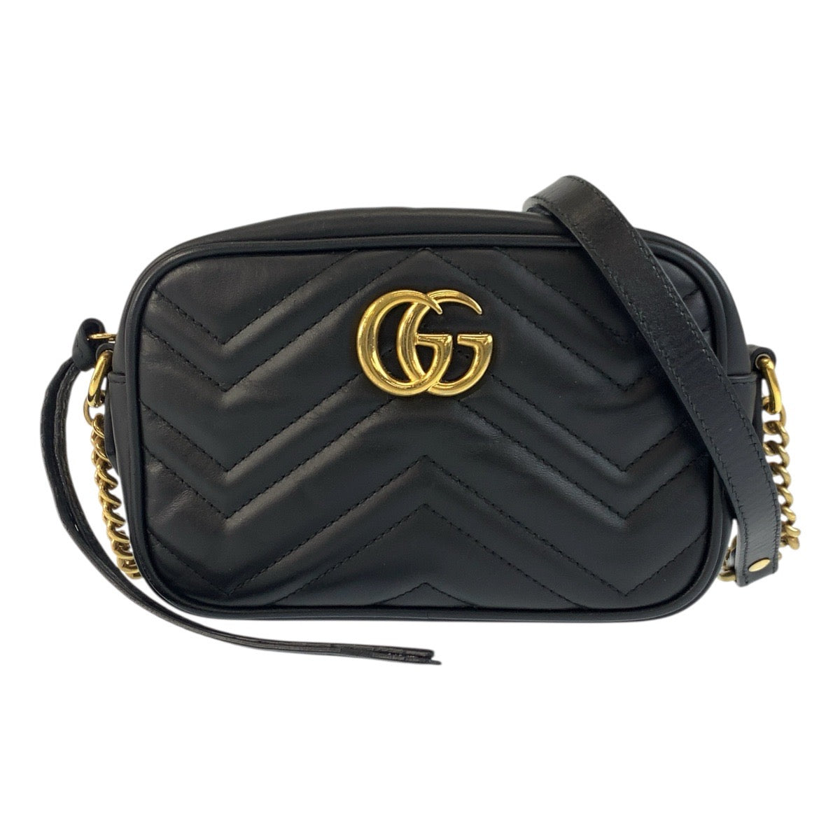 GUCCI Shoulder Bag 634785 leather Black GoldMetal Shoulder Bag pochette GG Marmont Mini camera bag Women