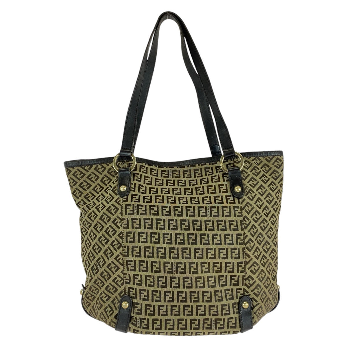 FENDI Tote Bag 8BH197 Canvas, Leather Brown Gold Metal Tote Bag Shoulder Bag Zucchino Women