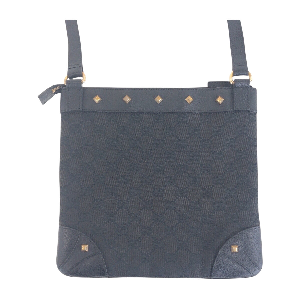 GUCCI Shoulder Bag 120893 GG canvas, leather Black GoldMetal Shoulder Bag pochette Studs Women