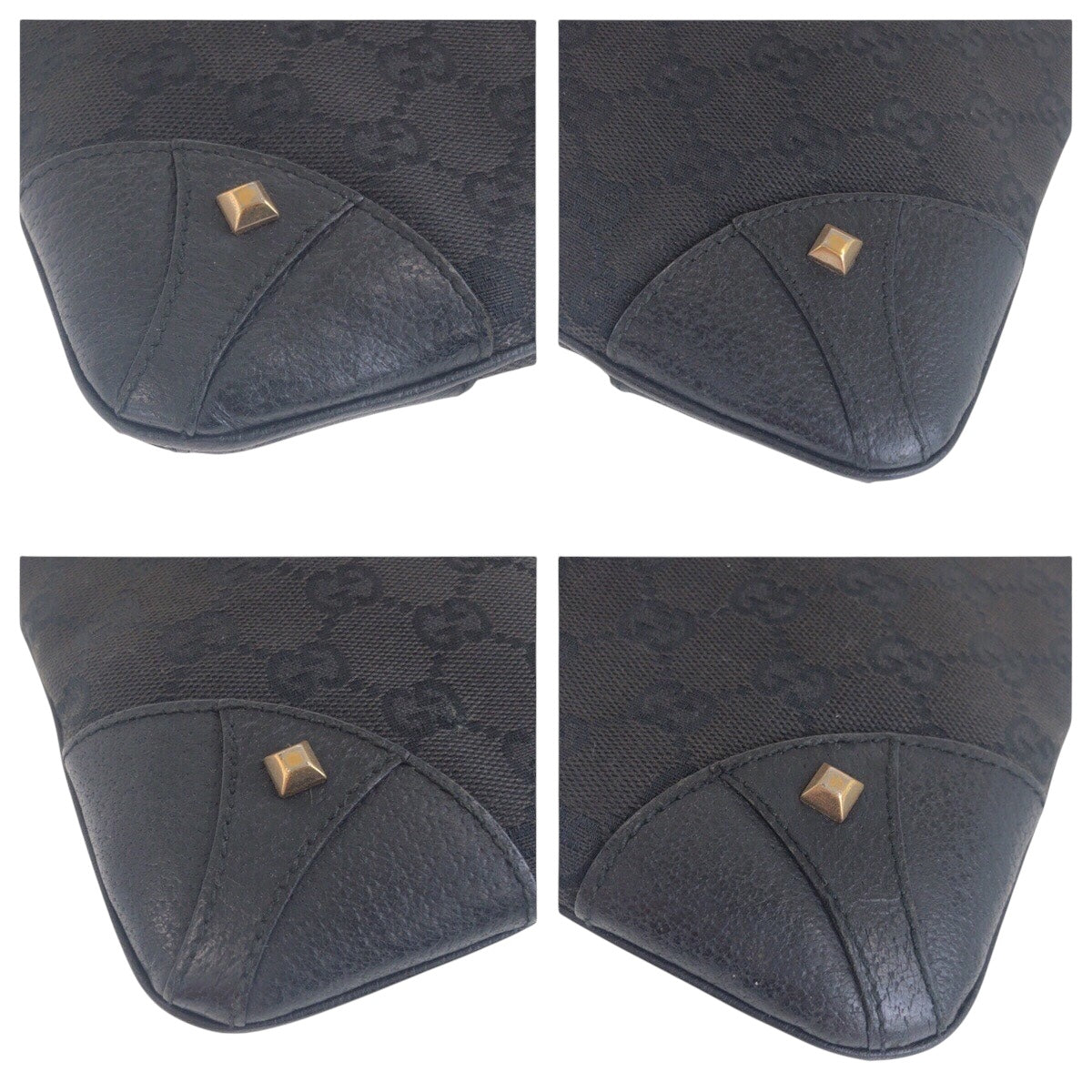 GUCCI Shoulder Bag 120893 GG canvas, leather Black GoldMetal Shoulder Bag pochette Studs Women