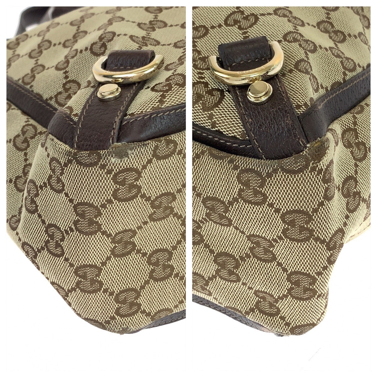 GUCCI Tote Bag 170004 GG canvas, leather Beige Brown Gold Metal Tote Bag Shoulder Bag Abbey Women