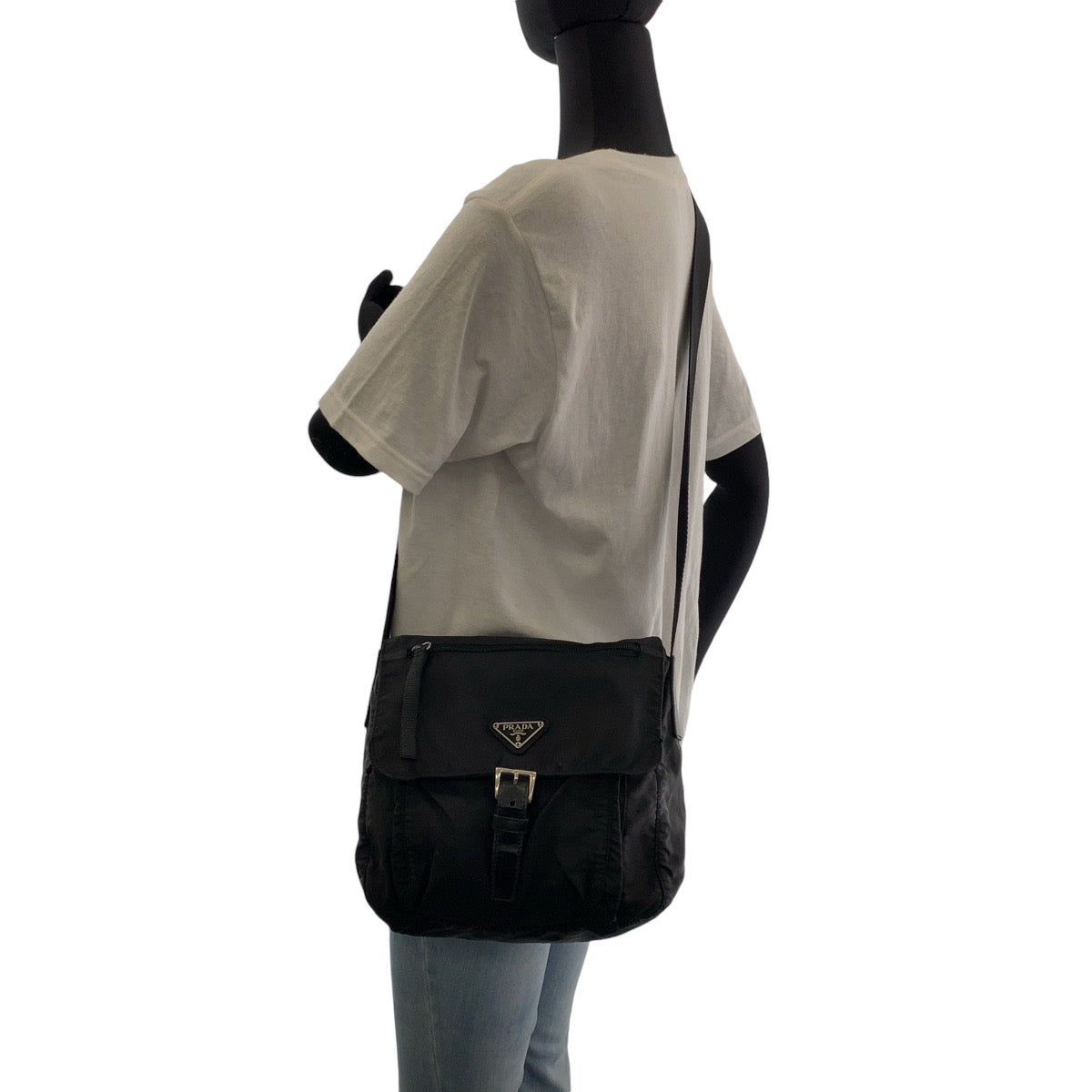 PRADA Shoulder Bag Nylon Black SilverMetal Shoulder Bag pochette Test Triangle With logo Women