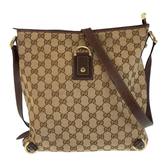 GUCCI Shoulder Bag 131326 GG canvas, leather Beige Brown Gold Metal Shoulder Bag pochette Abbey Women
