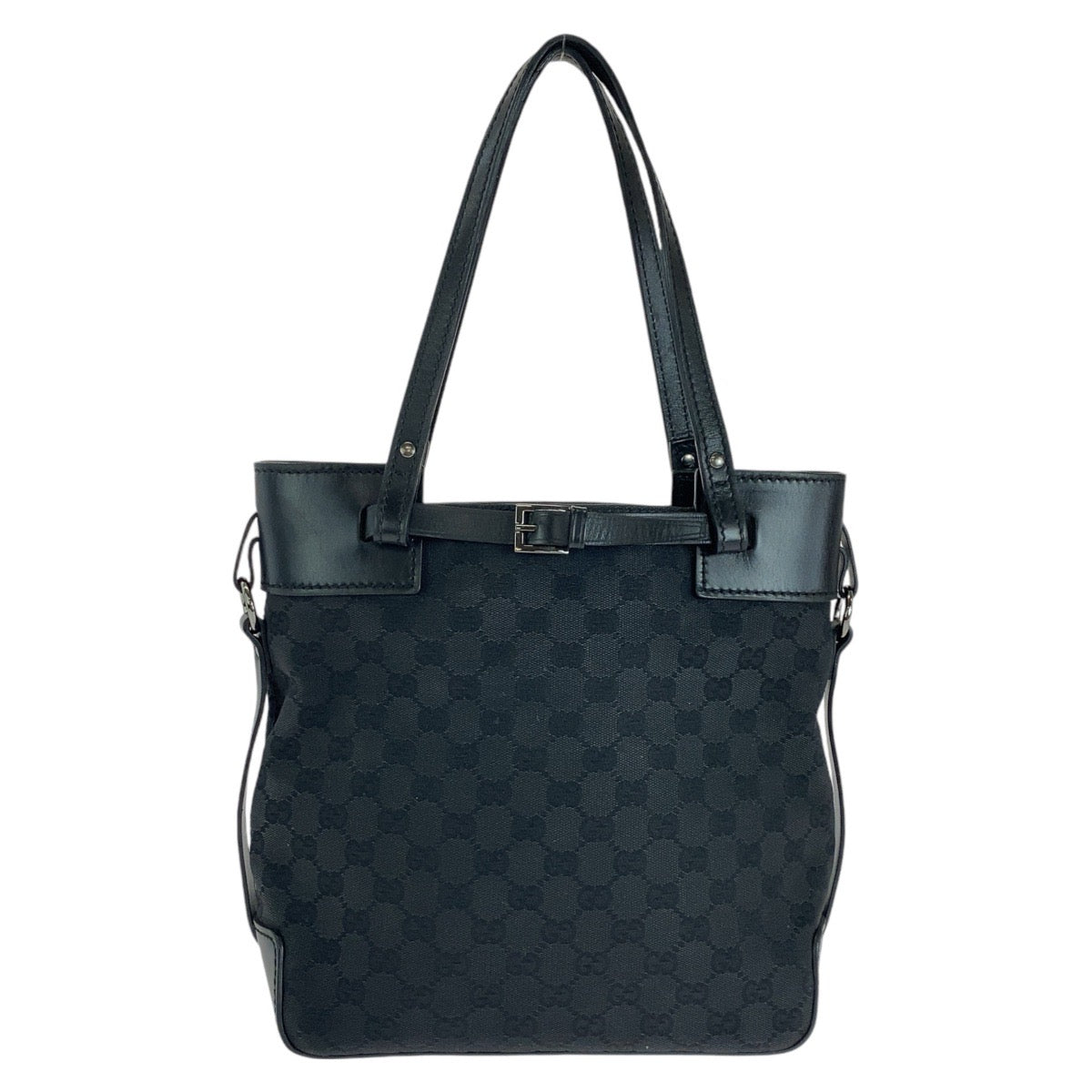 GUCCI Tote Bag 107757 GG canvas, leather Black SilverMetal Tote Bag Shoulder Bag Women