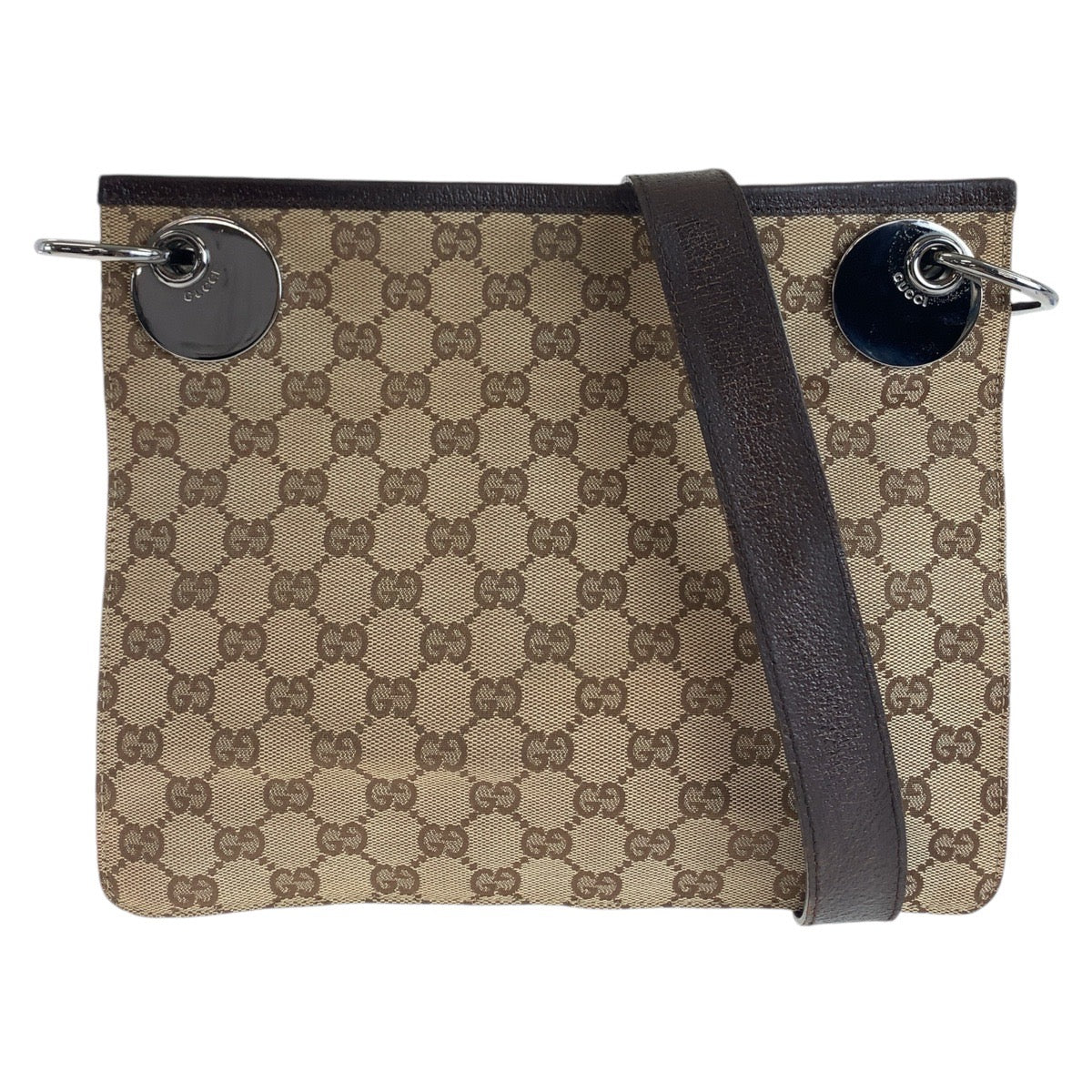GUCCI Shoulder Bag 120841 GG canvas, leather Brown Silver Metal Shoulder Bag pochette Women