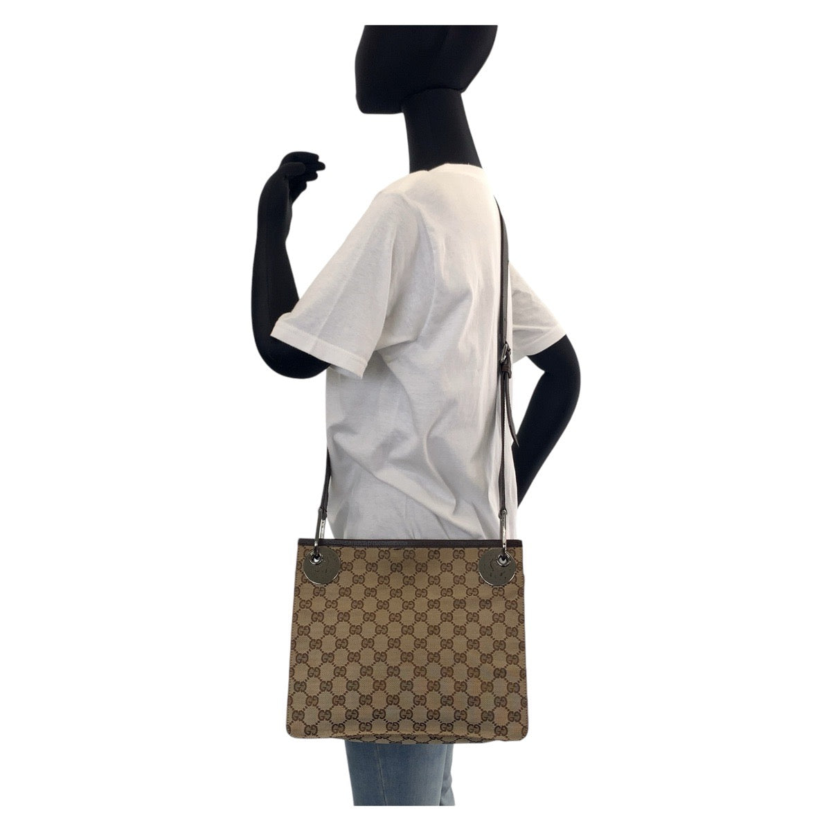 GUCCI Shoulder Bag 120841 GG canvas, leather Brown Silver Metal Shoulder Bag pochette Women