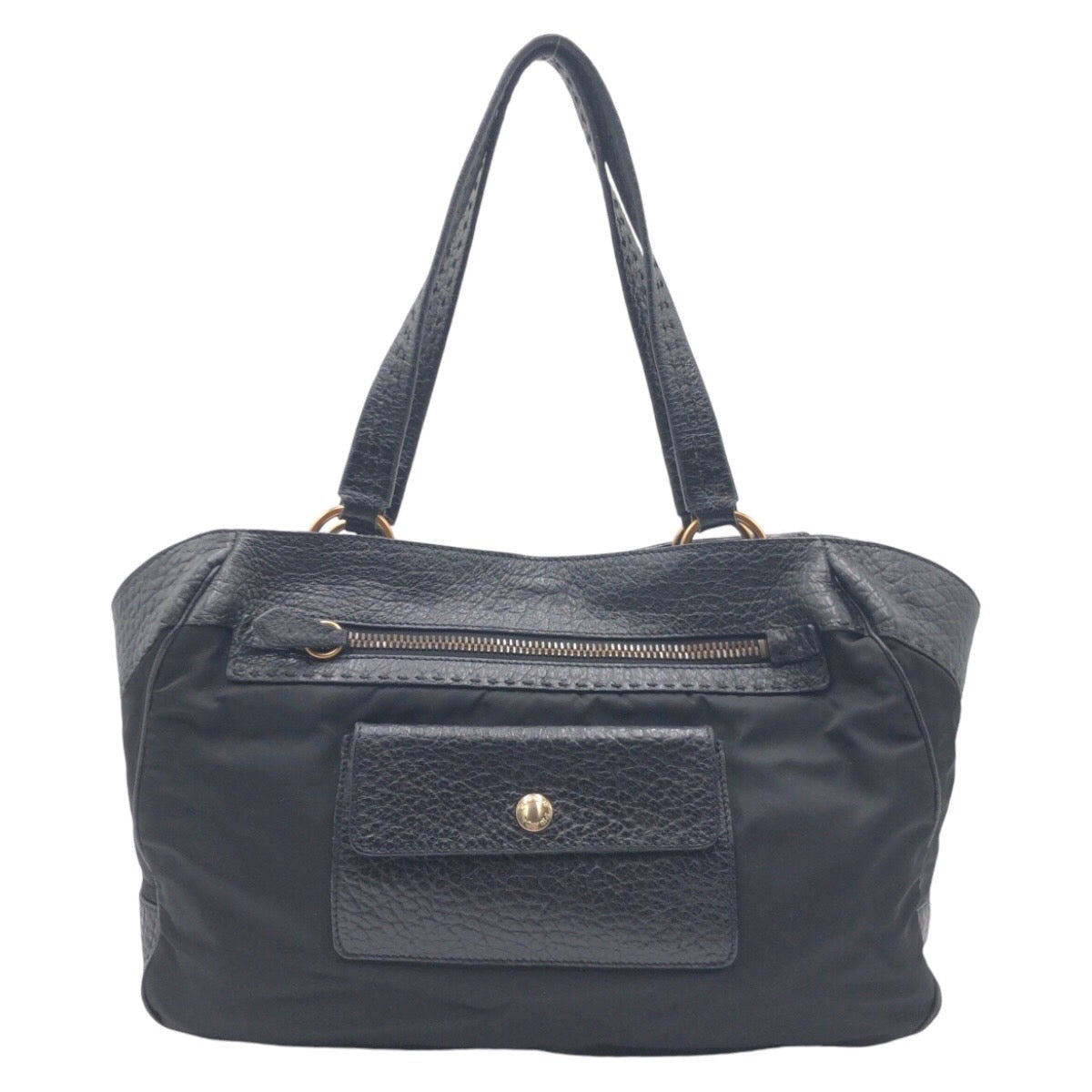 PRADA Shoulder Bag Nylon, Leather black Tote Bag Shoulder Bag Vitello Dino Tessuto Triangular logo Women