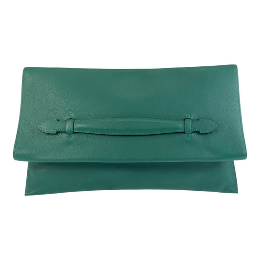 HERMES Clutch bag Evercolor green Puri Plat