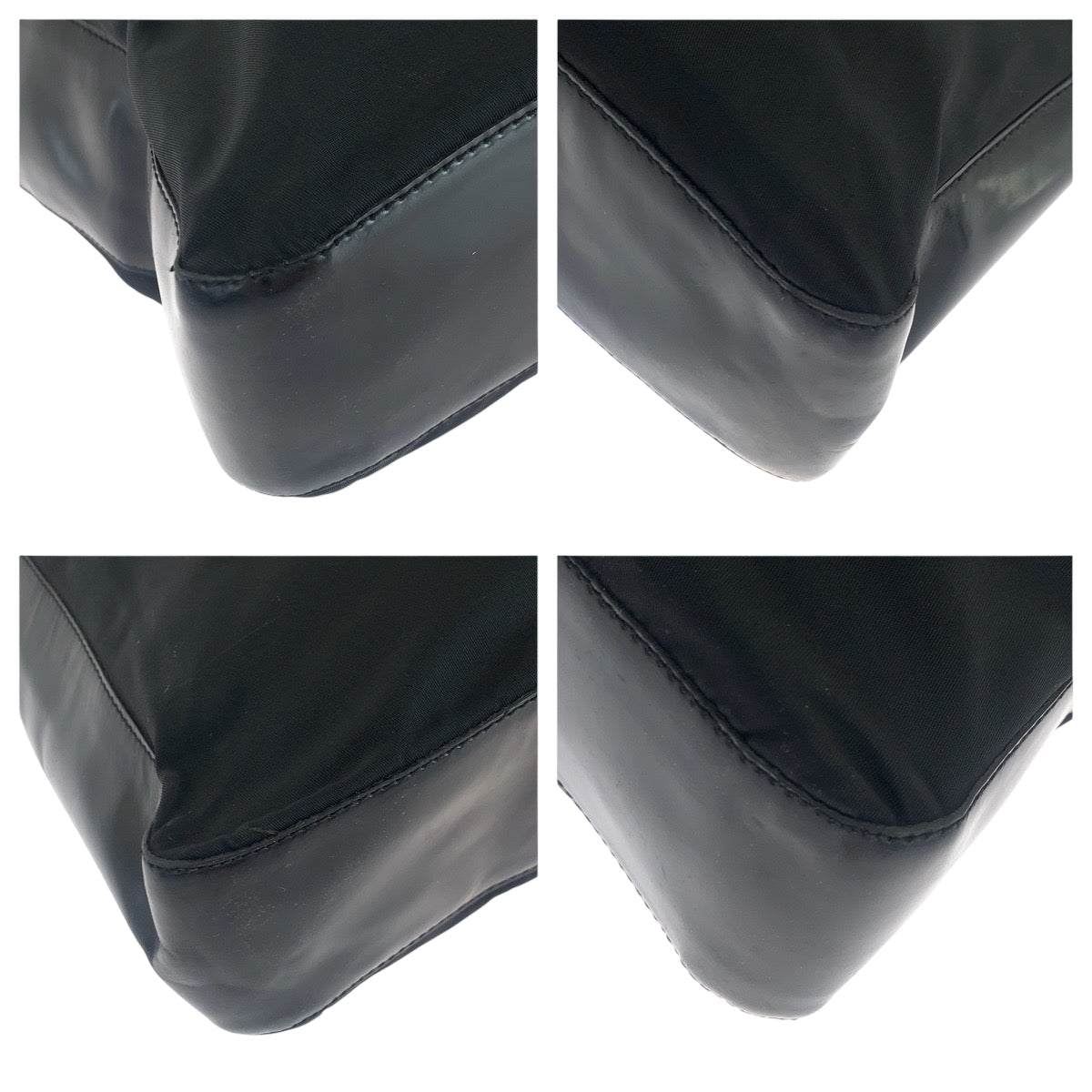 PRADA Tote Bag Nylon, Patent Leather Black SilverMetal Tote Bag Shoulder Bag Test logo Women
