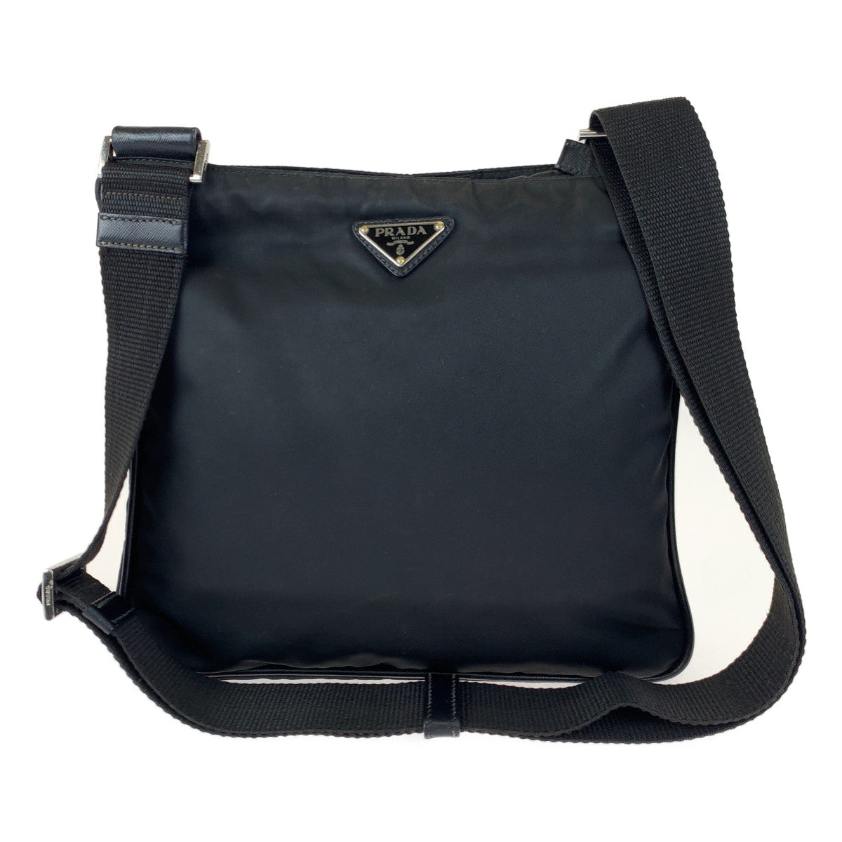 PRADA Shoulder Bag Nylon Black Silver Metal Shoulder Bag Messenger bag Triangle With logo Test mens