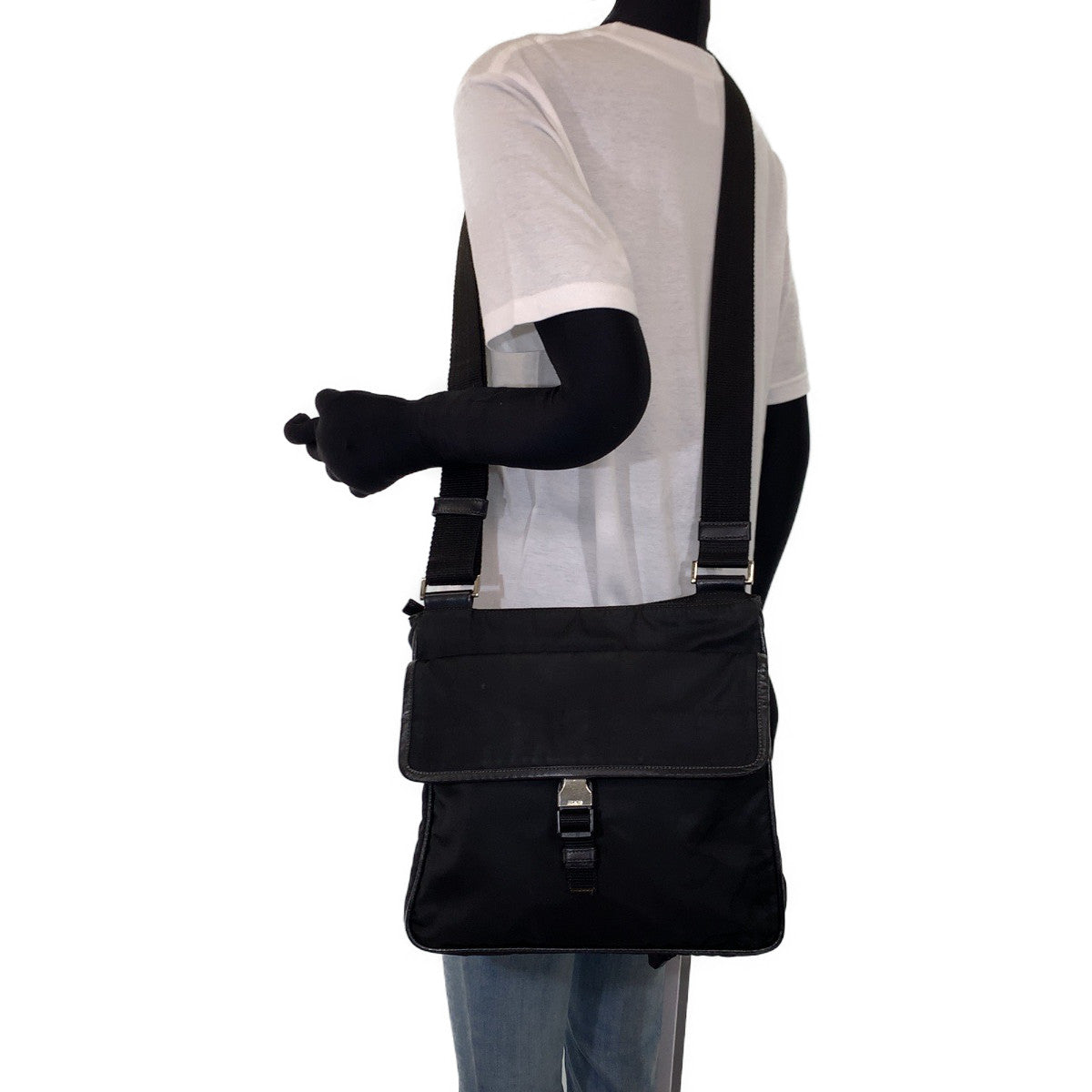 PRADA Shoulder Bag Nylon Black Silver Metal Shoulder Bag Messenger bag Triangle With logo Test mens