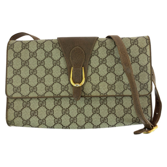 GUCCI Shoulder Bag 94 02 050 GG Supreme canvas, leather Brown Gold Metal Shoulder Bag pochette Old Gucci Women