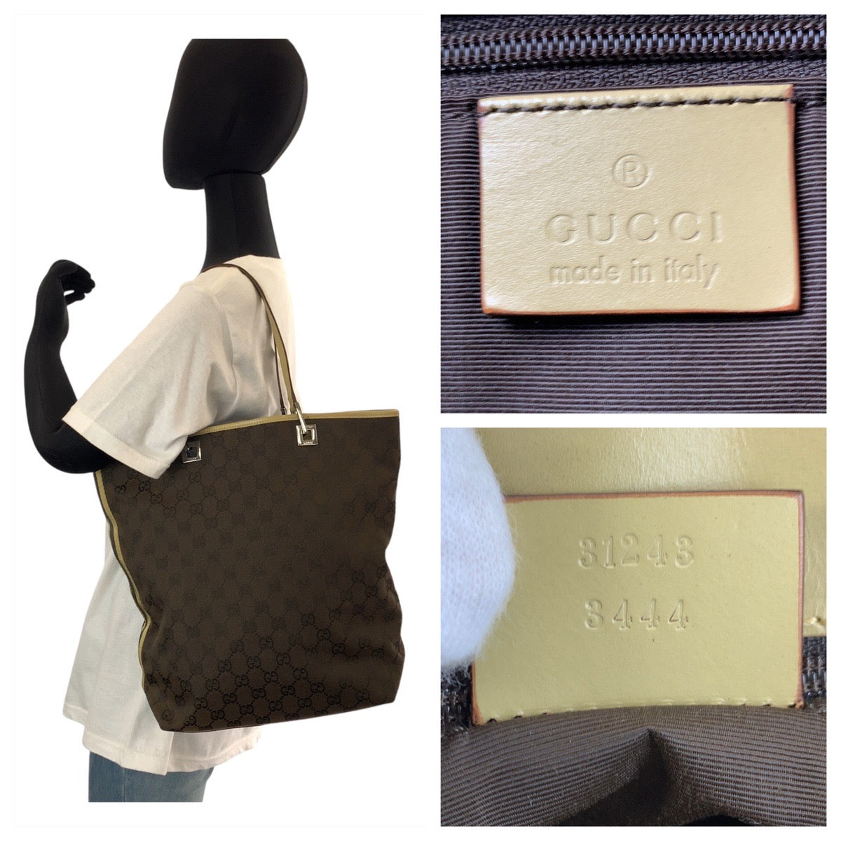 GUCCI Tote Bag 31243 GG canvas, leather Brown Beige SilverMetal Tote Bag Shoulder Bag Women