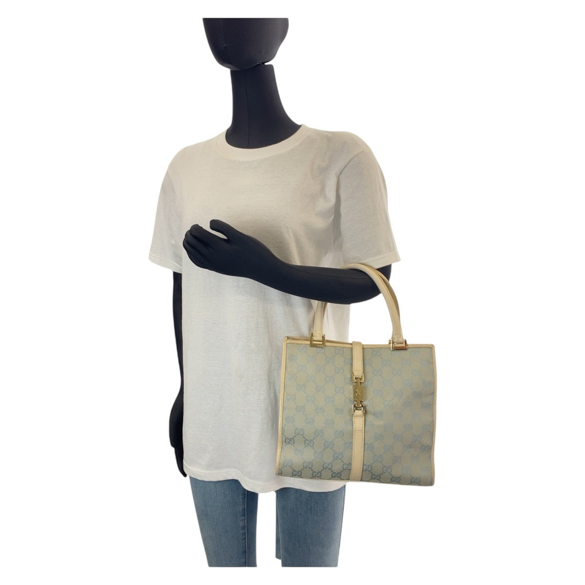 GUCCI Tote Bag 002 5065 GG canvas, leather Light blue Handbag Jackie Women
