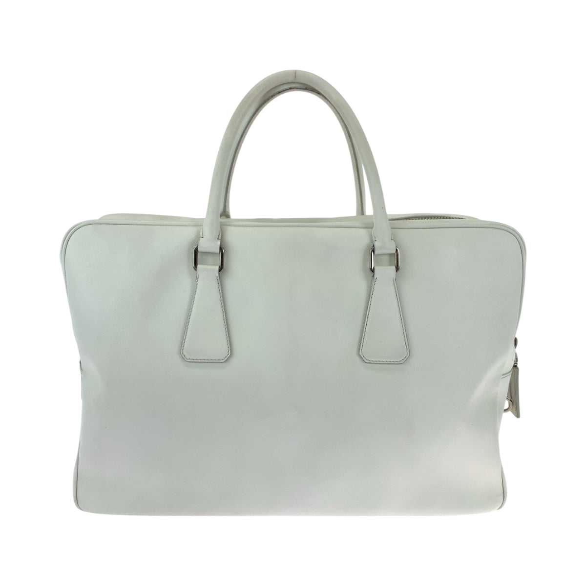 PRADA Business bag leather White SilverMetal Business bag handbag Safiano logo Women