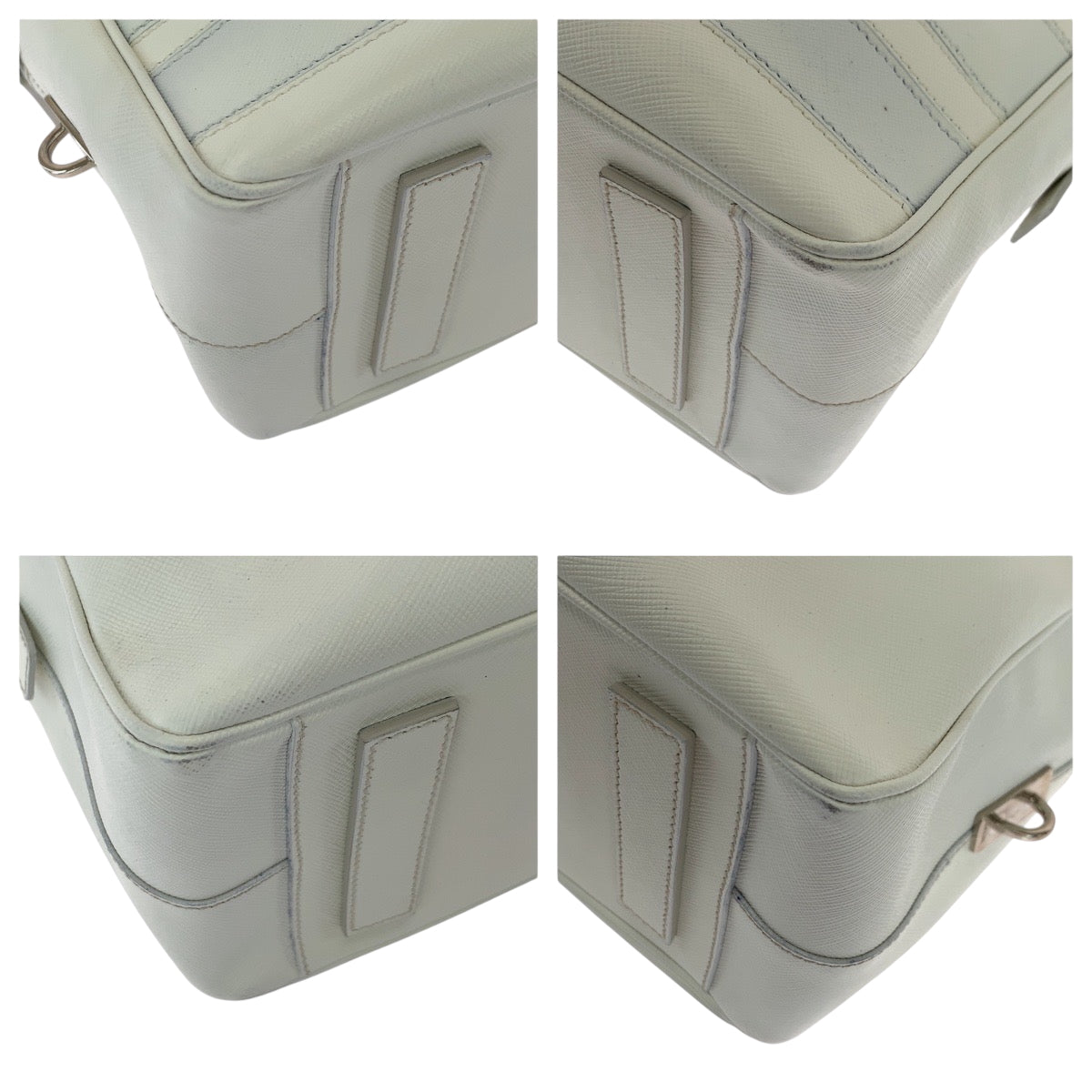 PRADA Business bag leather White SilverMetal Business bag handbag Safiano logo Women