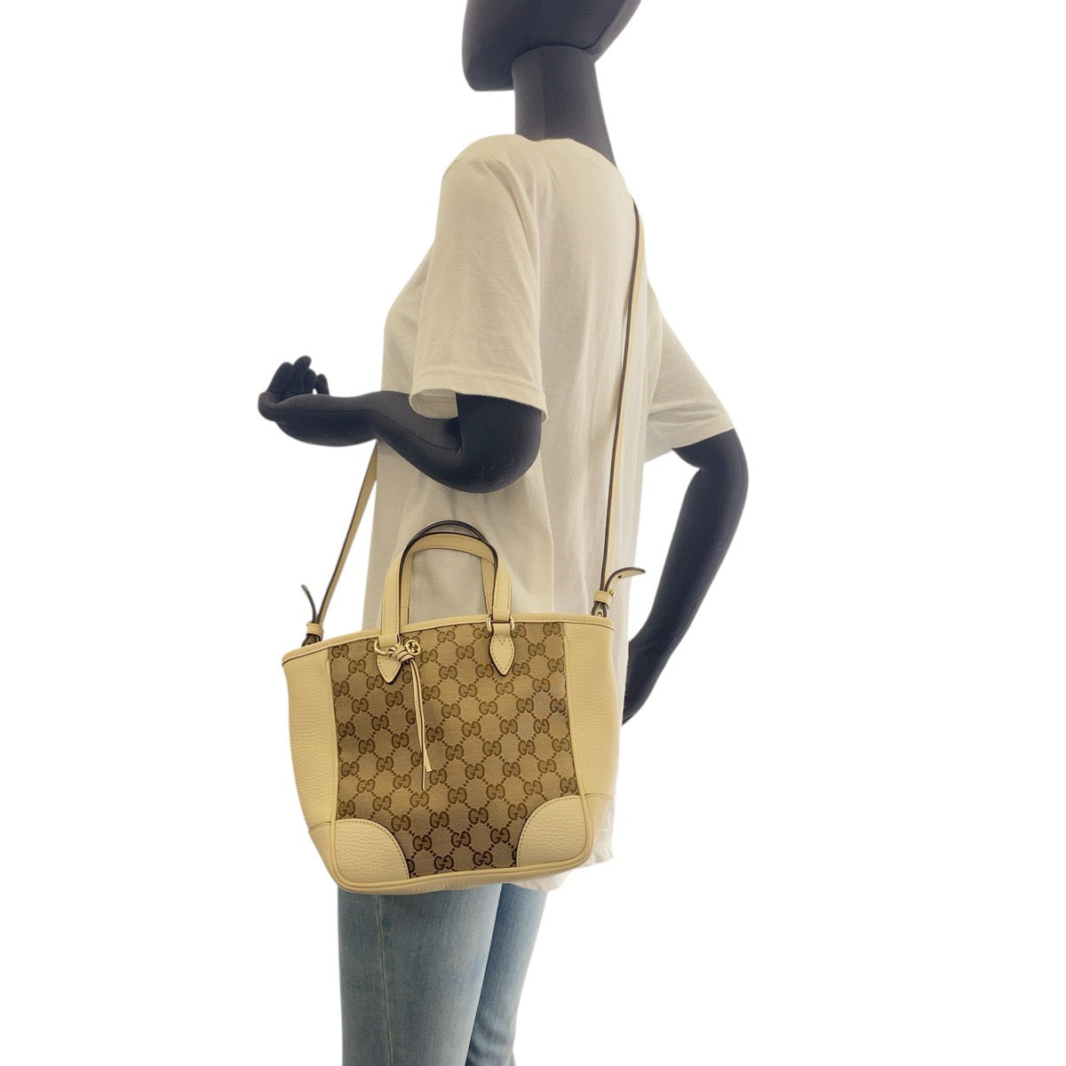 GUCCI Shoulder Bag 449241 GG canvas, leather Beige Ivory Gold Metal Shoulder Bag Handbag 2way Women