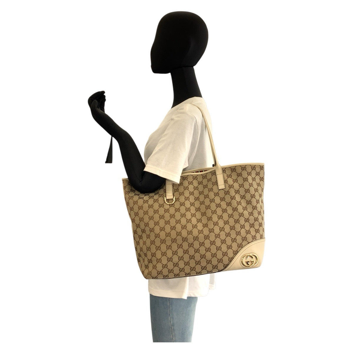 GUCCI Tote Bag 169945 GG canvas, leather beige Abby Newbritt Women