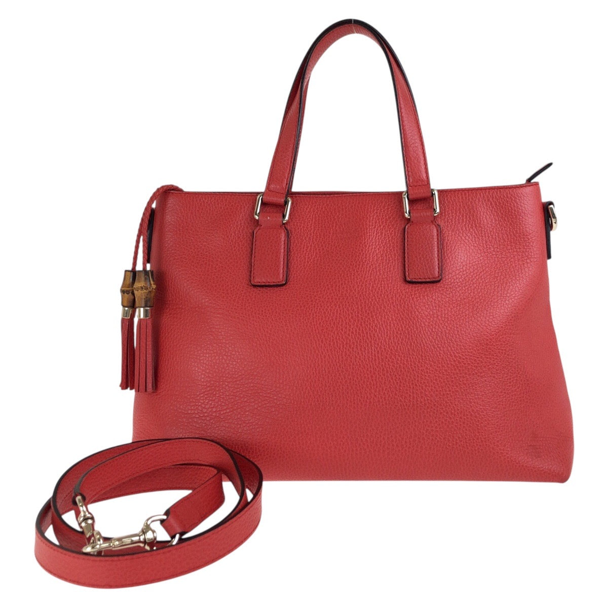 GUCCI Tote Bag 365346 leather Red Gold Metal Tote Bag Shoulder Bag 2way Bamboo Tassel Women