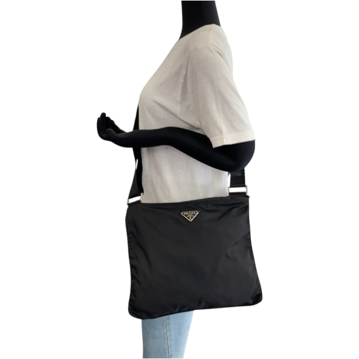 PRADA Shoulder Bag Nylon Black SilverMetal Shoulder Bag Sacoche Test Triangle With logo Women