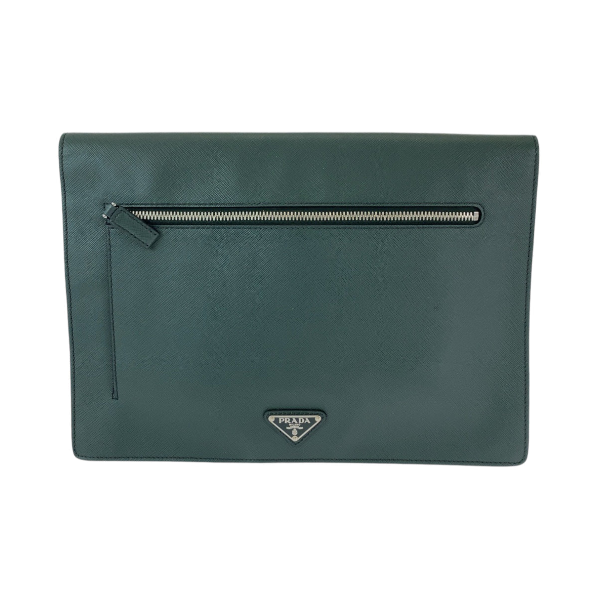 PRADA Clutch bag VR089M leather Bicolor Green Black Clutch bag Business bag Document case Safiano Triangle With logo mens
