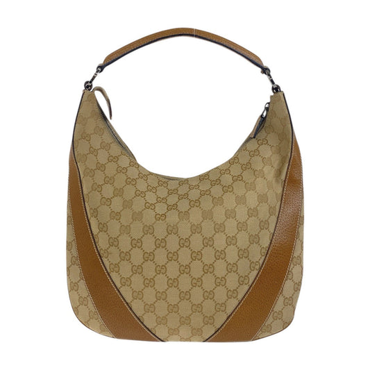 GUCCI Shoulder Bag 124357 GG canvas, leather Beige Brown SilverMetal Shoulder Bag Hobo Women