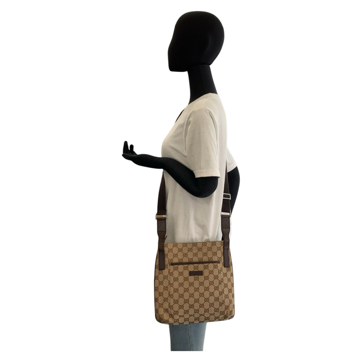 GUCCI Shoulder Bag 122793 GG canvas, leather Beige Brown SilverMetal Shoulder Bag pochette Women
