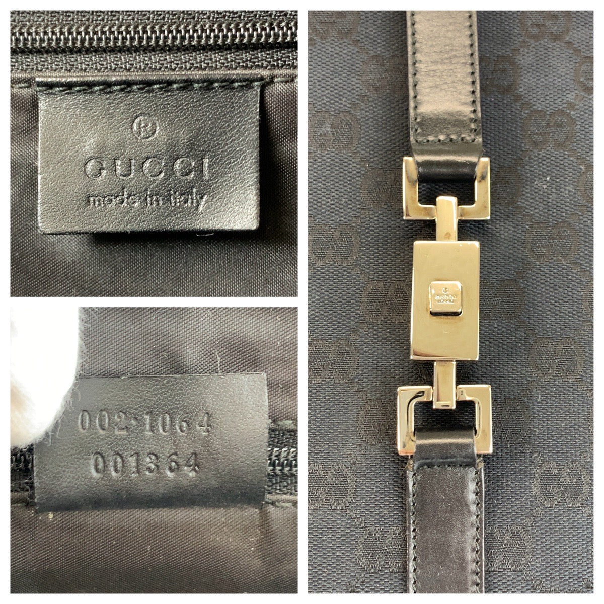 GUCCI Tote Bag 002 1064 GG canvas, leather Black SilverMetal Tote Bag handbag Jackie Women