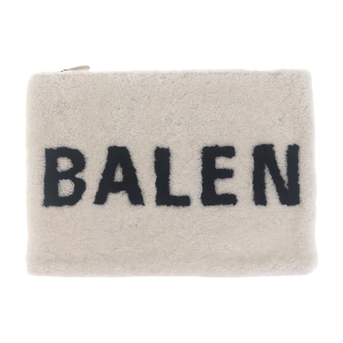 BALENCIAGA Clutch bag 492681 Mouton White SilverMetal Shearing logo