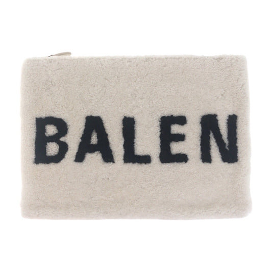BALENCIAGA Clutch bag 492681 Mouton White SilverMetal Shearing logo