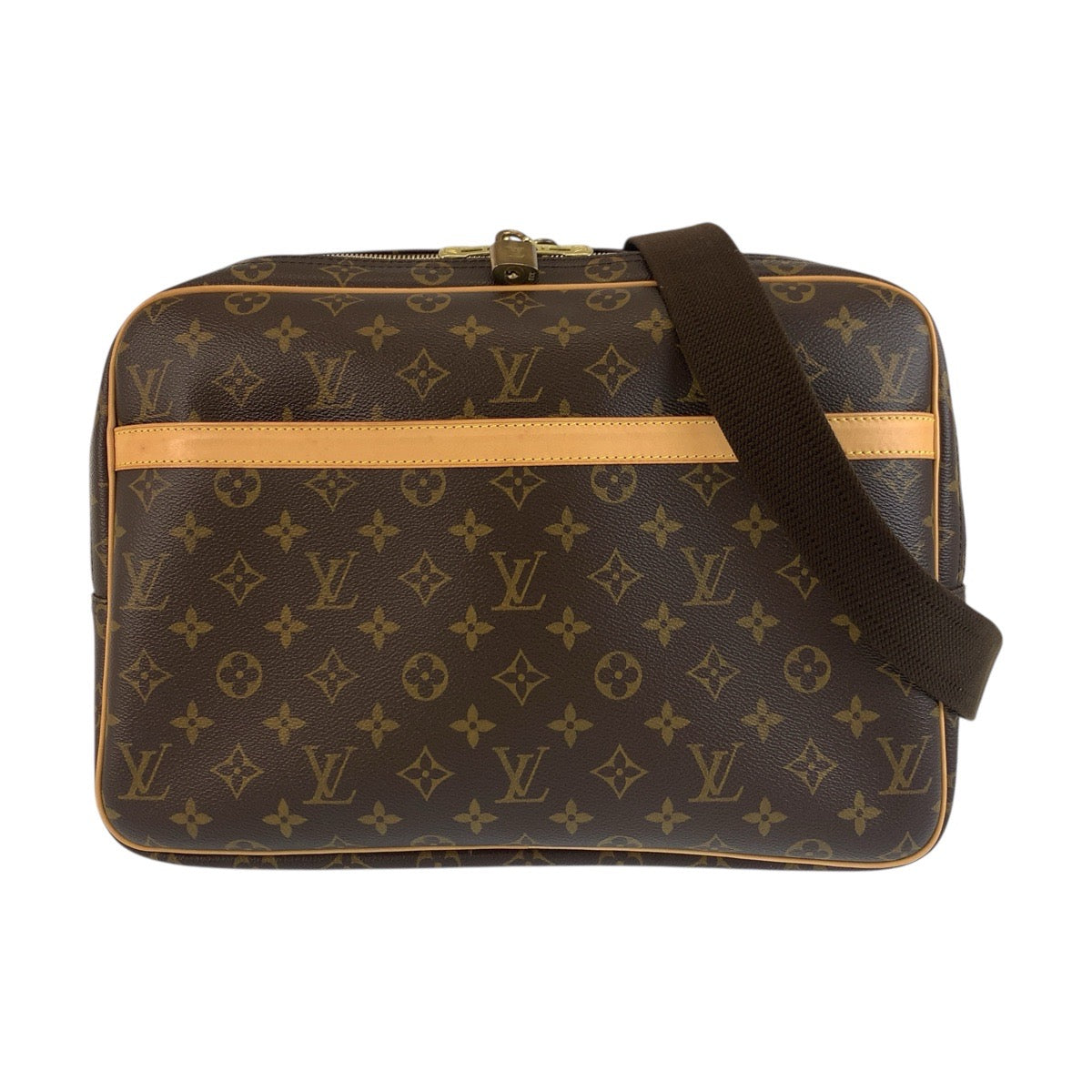 LOUIS VUITTON Shoulder Bag PVC Brown Gold Metal Monogram Reporter GM