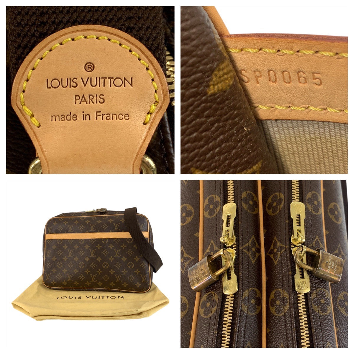 LOUIS VUITTON Shoulder Bag PVC Brown Gold Metal Monogram Reporter GM