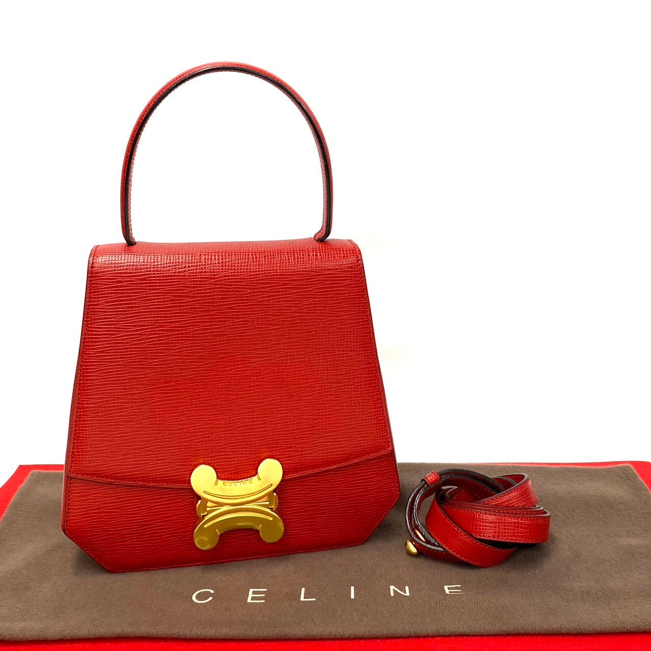 CELINE Shoulder Bag leather Red Triomphe logo Metal Women