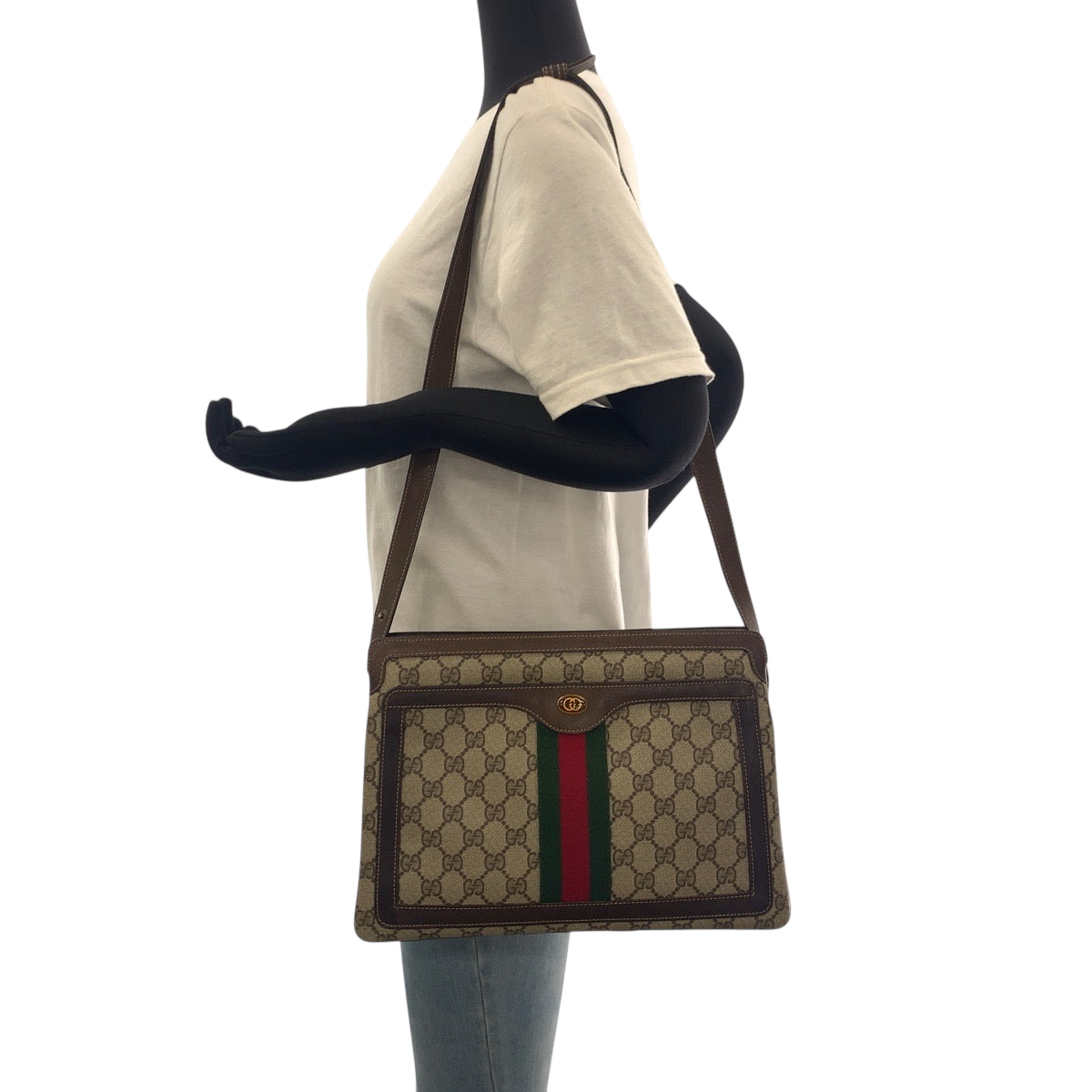 GUCCI Shoulder Bag 001 16 4085 GG Supreme Canvas Beige Brown Gold Metal Shoulder Bag Shoulder Bag Old Gucci Shelly Line Women