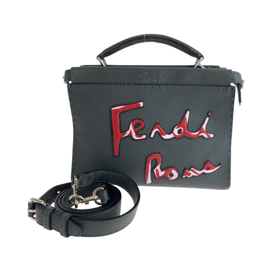 FENDI Shoulder Bag 7VA422 leather Grey SilverMetal Peekaboo Mini Fit logo