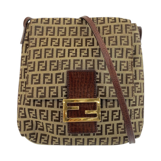 FENDI Shoulder Bag 8BT075 canvas Beige Brown Gold Metal Zucchino